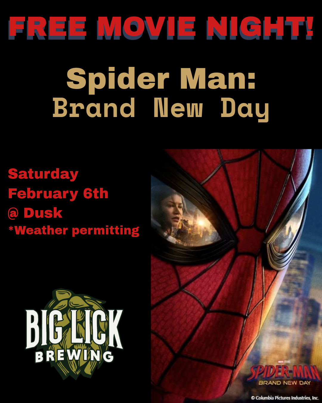 Free Movie Night at Big Lick - Spider Man: Brand New Day